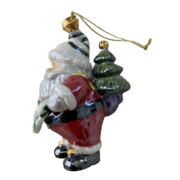 Vtg Santa Christmas Ornament Santa with Bag of Toys Glossy Ceramic Ornament - Picture 4 of 7